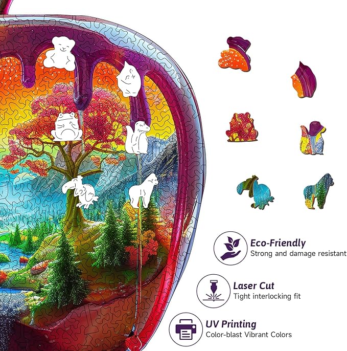 Wooden Puzzles for Adults - Apple Shaped Wood Jigsaw Puzzle Large Size Adult Wooden Puzzles, 505pcs Unique Wood Animal Shaped Puzzle for Adults, Birthday Gift Family Game Home Decor