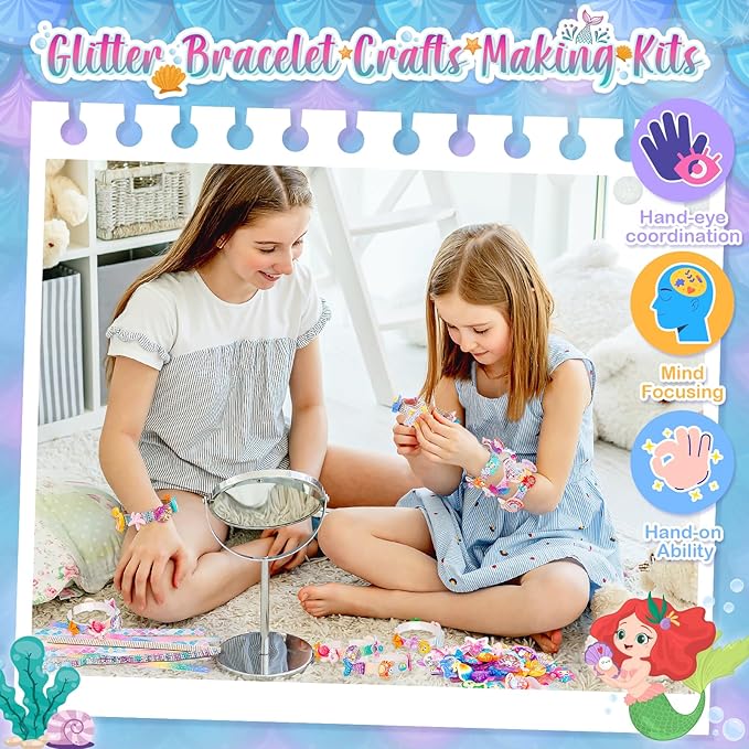 Eichhoo Friendship Bracelet Making Kit for Girls, 5-12 Year Old Girl Birthday Gifts, Arts and Crafts Kits for Kids, Girls Toys Age 5 6 7 8 9 10 Years Old, Kid Jewelry Making Kit with Charm (Mermeid)