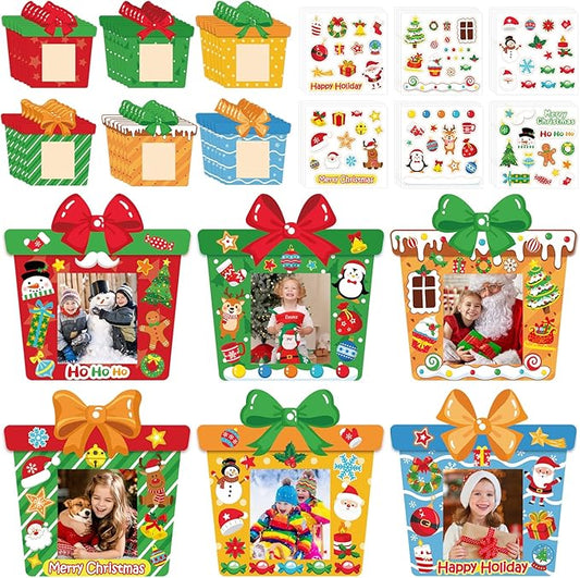 24 PCS Christmas Picture Frame Ornaments Paper DIY Photo Frame Craft Set Hanging Decorations For Christmas Tree Decor (Gift Box)