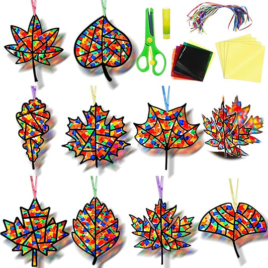 EggSun 36 Sets Fall Maple Leaf Suncatchers Craft Kit for Kids Ornaments Stained Glass Window Arts and Crafts Kit for Thanksgiving Classroom Holiday Projects Home Party Favors Decorations Ages 4 8 12