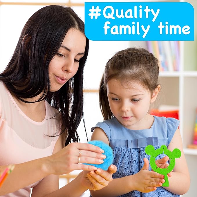 EZCRA Big Pom Pom Animal Craft Kit for Kids Ages 4-6 - DIY Pom Pom Crafts for Girls Boys Toddlers - Make 10 Plush Animals - Mess Free Arts and Crafts Kit