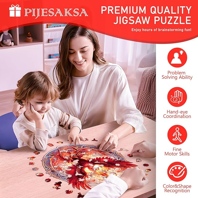 Wooden Puzzles for Adults, Reborn Phoenix Wooden Jigsaw Puzzles for Adults, Wood Puzzles Adult, Unique Animal Shape, Gifts for Friends and Family, Wall Art Canvas Puzzle (M -11.1 * 11.4in -191 pcs)