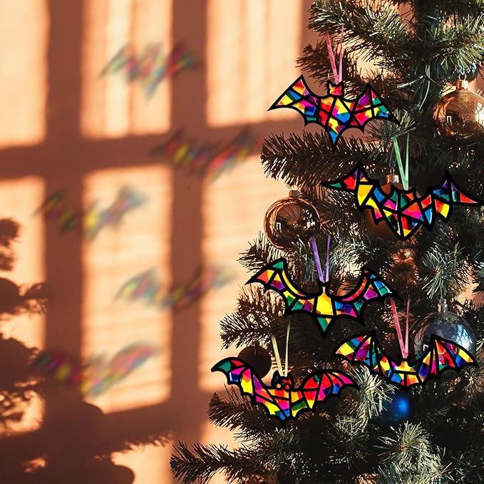 EggSun 36 Sets Hallween Bats Suncatchers Craft Kit for Kids Ornaments Stained Glass Effect Window Arts and Crafts Kit for Classroom Holiday Birthday Projects Home Party Favors Decorations Ages 4 8 12