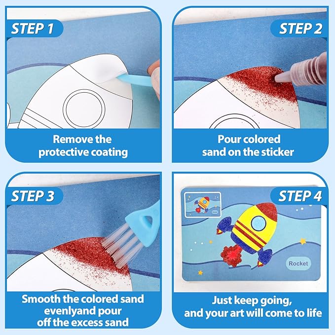 Colorful Sand Art Kit Crafts for Kids Ages 4-8- 12 Colored Sands, 16 Vehicles Sand Art Pictures - DIY Crafts Set for Girls and Boys，Arts and Crafts for Kids Ages 8-12