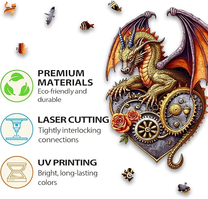 Jigsaw Puzzles,210 Pieces Flying Dragon Wooden Puzzles for Adults, Unique Shaped Plant Puzzles,Brain Teaser Family Flower Puzzle Game (Dragon, Medium)