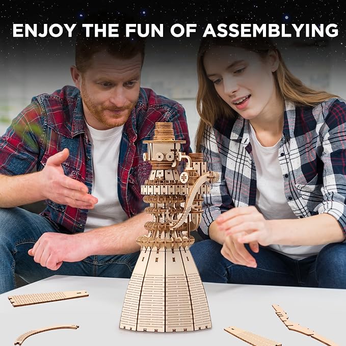 SainSmart Jr. SpaceX Starship Raptor 3 Engine 3D Wooden Puzzles for Adults - Challenging DIY Rocket Engine Model Kit, STEM Educational Toy, Unique Office Desk Decor & Gift for Space Lovers