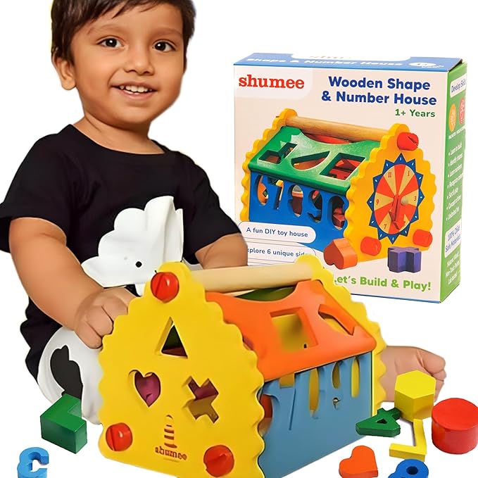 6-in-1 Wooden Shape Sorter for Toddlers 1 2 3+ Years | Educational Montessori Toy with Numbers, Shapes, Colors | Develops Fine Motor Skills | 100% Child Safe | Learning Gift for Kids