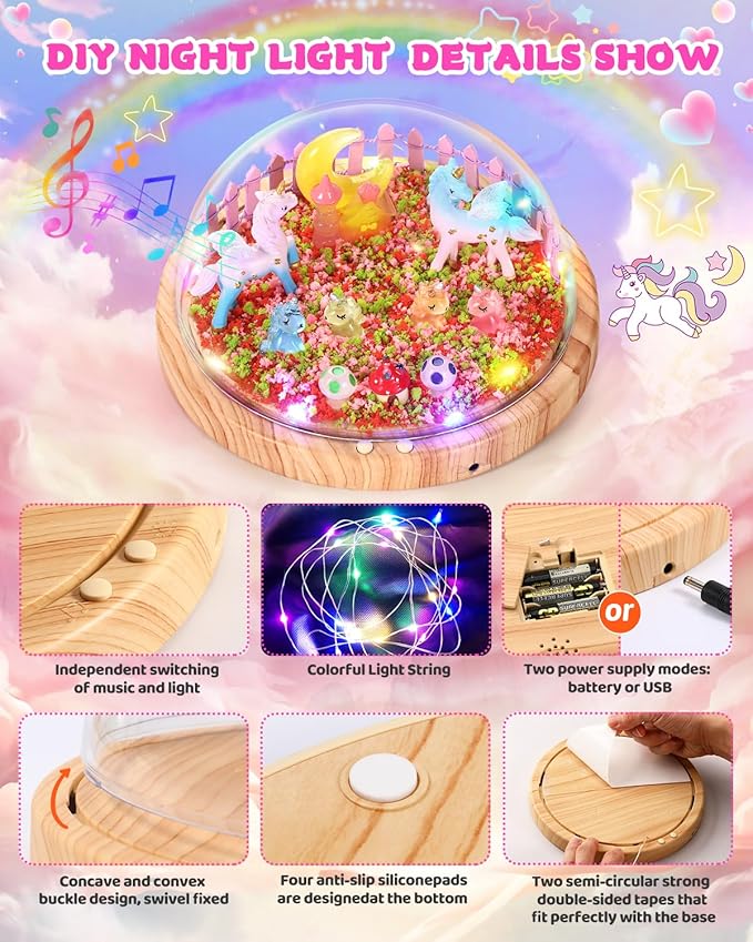 Laclun Unicorns Gifts for Girls,Make Your Own Night Light, Arts and Crafts Kit for Kids,Birthday Gift for Ages 4 5 6 7 8 9 10 Year Old DIY Unicorns Toys for Girls Best Christmas Presents