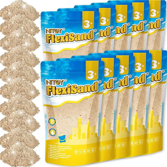 NiToy FlexiSand 19 lbs Value Pack of Moldable Self-Sticking Sand, Never Dries Out Fun for 3 Years and Up Kids, Bulk Refill for Sensory Sand Box Toys, Ideal for Shaping and Molding (Original Color)