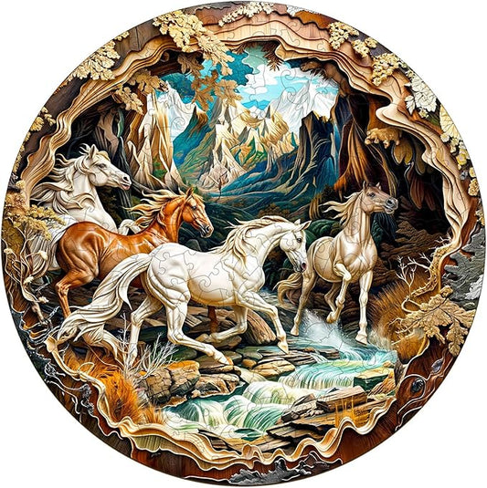 Wooden Puzzles for Adults, Wooden Jigsaw Puzzles for Adults Kids, 3D Vision Effect-3D Horse Unique Shaped Wood Puzzles Adult, Creative Birthday Gifts for Friends Family Game(13.4 * 13.4in 300pcs)