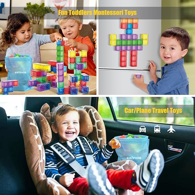 48PCS Magnetic Blocks - 1.38 inch Building Blocks for Toddlers, STEM Building Toy for Kids, Montessori Toys for 2 3 4 5 6+ Year Old, Magnet Sensory Travel Toys Christmas Birthday Gifts for Boys Girls