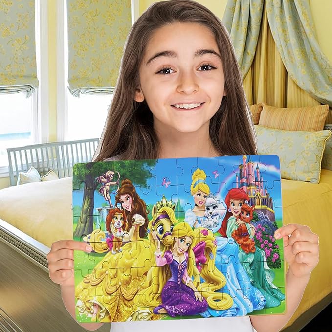 Wooden Princess Puzzles for Kids, 60 Pieces Jigsaw Puzzles in Metal Box, Educational Toys for Ages 3+ (0684, 8 Sets)