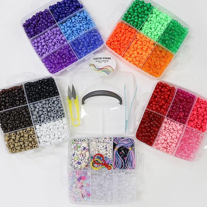 LIS HEGENSA Pony Beads Bulk,Kandi Beads for Necklace Jewelry Making Hair Braiding,Bracelets Making Kits,Hair Bead,Bracelet Beads,Plastic Beads for Crafts Braids Girls (27 Color,6400PCS)