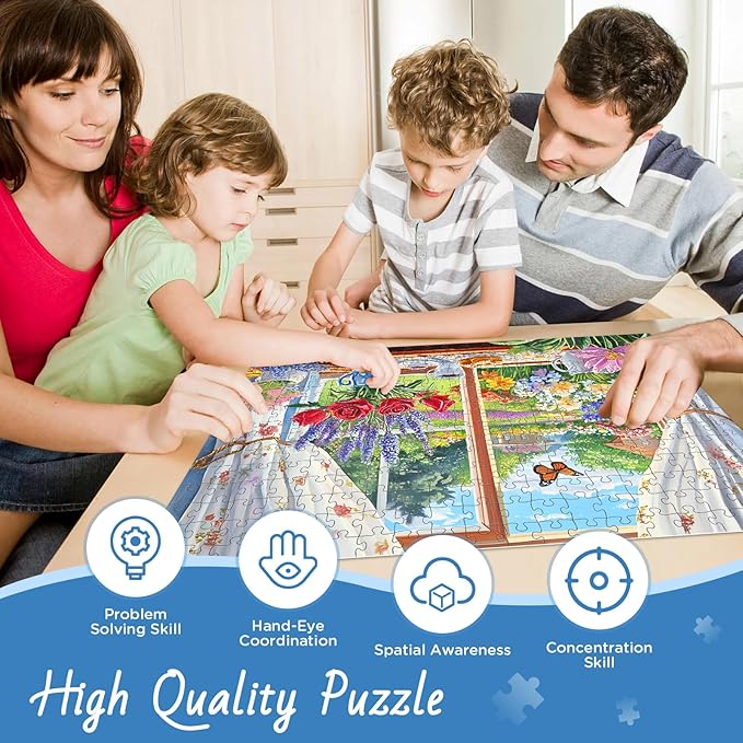 300 Pieces Puzzle for Adults, Flower and Butterfly Puzzle Recycled Cardboard, Beauty Window and Garden Jigsaw Puzzles, Challenging Game Home Decor Party Gift for Adults Kids Seniors 20.5 * 15 inch