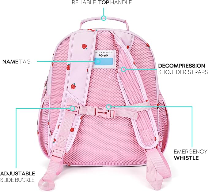 mibasies Girls Backpack 5-8: Lightweight Kids Backpacks for Girls - Girl Bookbag for Elementary School - Strawberry Light Pink