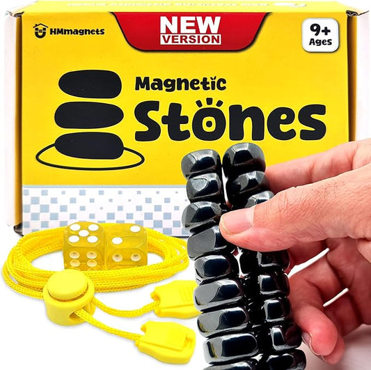 Upgraded (Multi-Level) Magnetic Chess Game with Stones - Clear & Simple Instructions | Premium Set with 20 Larger & Stronger Stones, Adjustable Rope, 2 Dice & Travel Pouch | Perfect for Kids & Adults