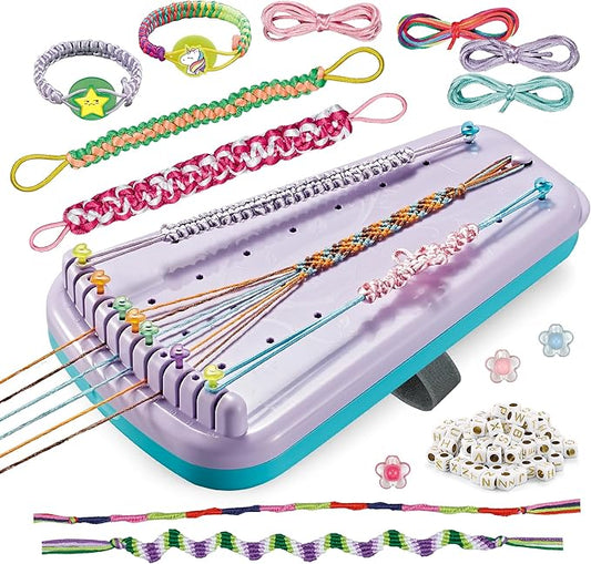 Chilpals Friendship Bracelet Making Kit for Girls,Arts and Crafts for Kids Ages 8-12,Birthday Gifts Ideas for Girl 7 8 9 10 11 Year Old - 2 in 1 Bracelets String Maker Toys Set (Purple)