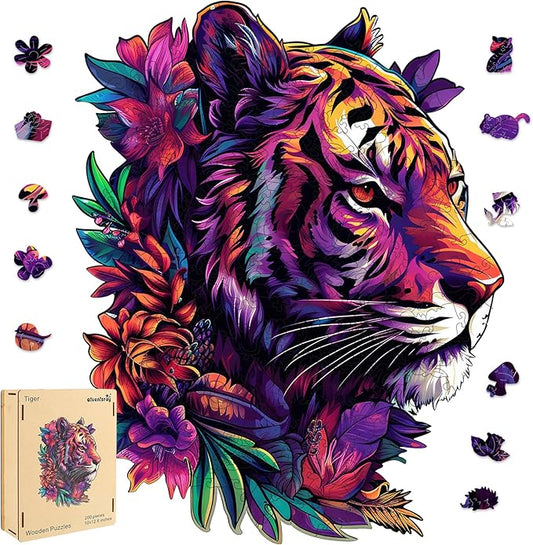 Wooden Puzzles Tiger 200pcs Medium Puzzles for Adults, Unique Shape Animal Adult Puzzles, Irregular Best Gift for Adults and Kids Family Game (10x12.6 in)