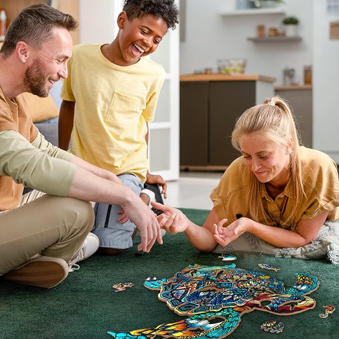 Wooden Puzzles for Adults - 200 Pieces Sea Turtle Wooden Puzzle - Unique Animal Shape Wood Cut Puzzles - Eco-Friendly Home Office Decor (M-11.8 * 10in)