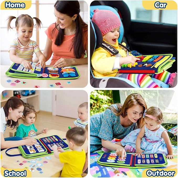 Toddler Busy Board - Montessori Toys for Toddler Boy Birthday Gift, Educational Learning Sensory Busy Book for Toddler Boys, Toddlers Activities Travel Toys for Airplane Car
