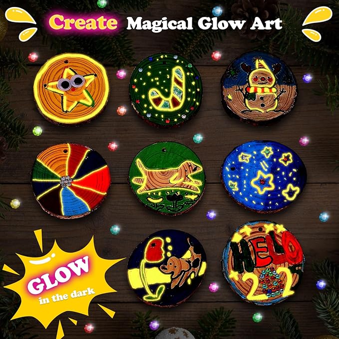 Wood Painting Art Kits for Kids - Arts and Crafts for Kids Ages 6-9 8-12, Gifts for Girls Boys Art Supplies, Glow in The Dark Wooden Painting Set, Birthday Christmas Gift Party Activities