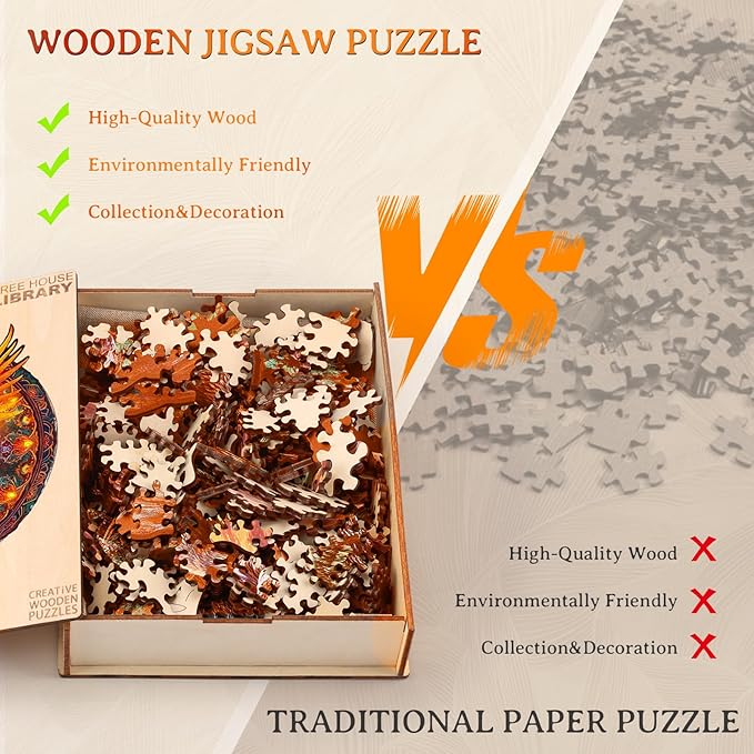 KAAYEE Wooden Jigsaw Puzzles-Wooden Puzzle Adult Unique Shape Advanced Phoenix Wooden Jigsaw Puzzle for Adult,Fathers, Family Puzzles 11.8 * 10.9in 200pcs