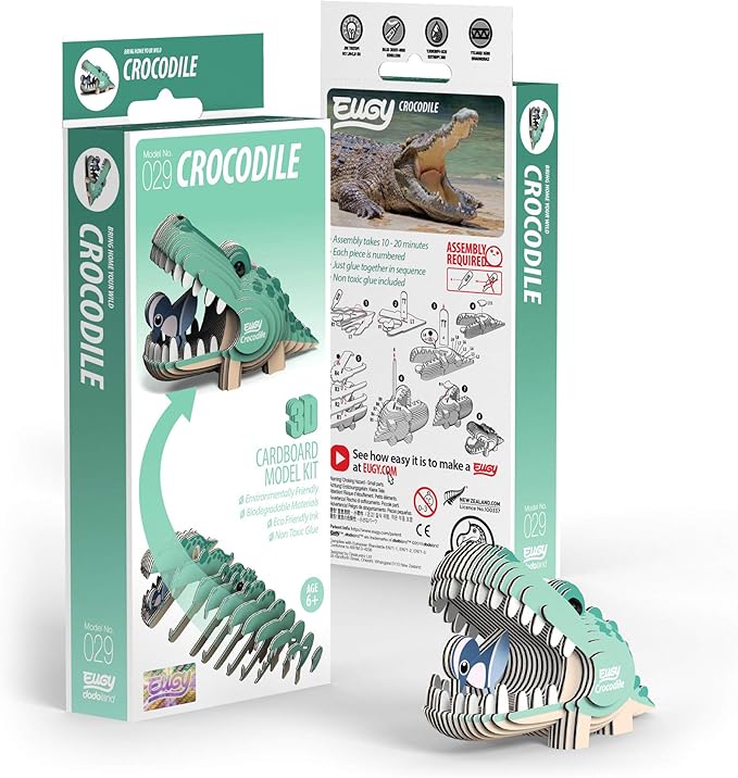 Eugy Crocodile 3D Puzzle - 22 Piece Eco-Friendly Educational Toy Puzzle for Boys, Girls & Kids Ages 6+