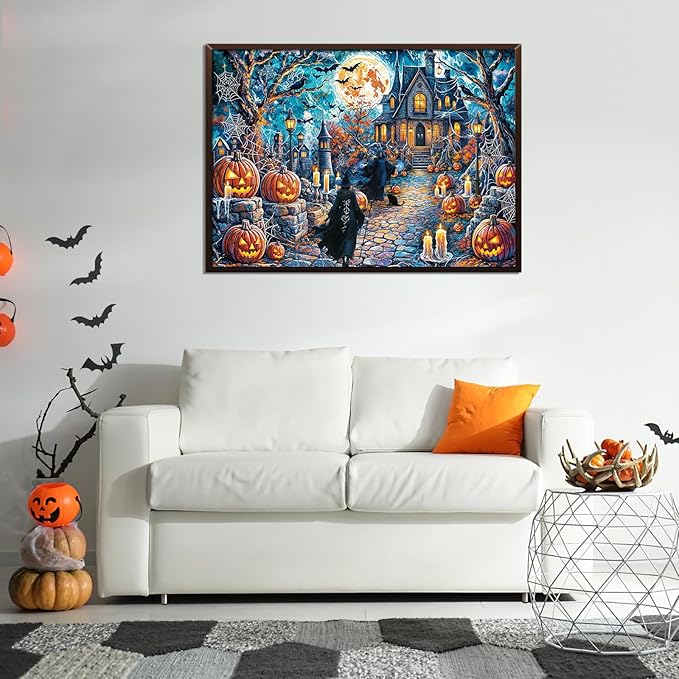 Puzzles for Adults 1000 Pieces, Haunted Halloween Night House Jigsaw Puzzles, Fun Horror Challenging Puzzle, Halloween Puzzles Gift, Home Decoration Puzzle, Interlock Perfectly No Dust