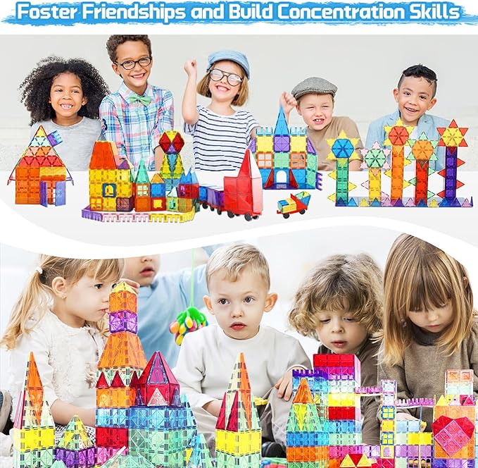 Magnetic Tiles - 100 Pieces Magnetic Blocks for Kids, Magnet Tiles Building Blocks Set, Construction STEM Magnet Toys Gift for Kids, Boys and Girls 3 4 5 6 7 8+ Year Old