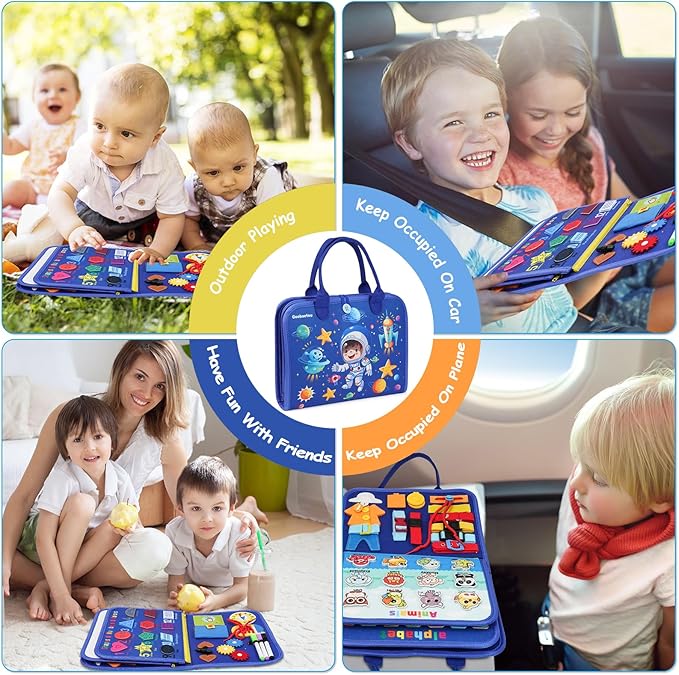 Montessori Busy Board Book Toddler Toys for 3+ Year Old Boy Birthday Gift - Toddler Educational Learning Sensory Activity Toys for Road Airplane Travel