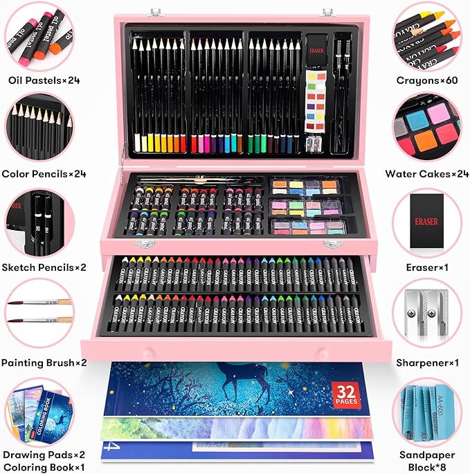 Christmas| Birthday Gifts for Kids Teen Girls Trendy Stuff 6-16 Year Old, 150-Pack Art Set Kits with 2 Sketch Pads, Coloring Book, Stocking Stuffers for Teens Girls, Cute Cool Fun Crafts Gifts