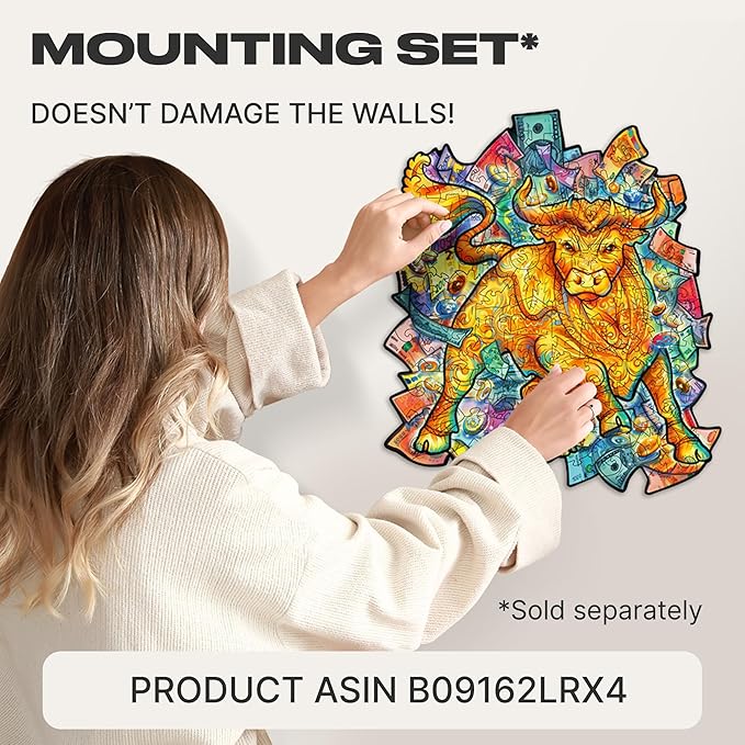 UNIDRAGON Original Wooden Jigsaw Puzzles - Prosperous Bull, 102 pcs, Small 7.5"x8.7", Beautiful Gift Package, Unique Shape Best Gift for Adults and Kids