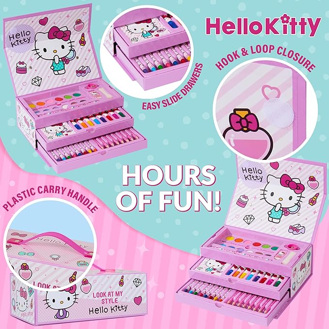 Hello Kitty Colored Pencils Art Supplies Kids Drawing Kit School Supplies Painting Kit Girls Drawing Pencils Art Kit Travel Case with Crayons Arts and Crafts for Kids 4-12 (Pink)