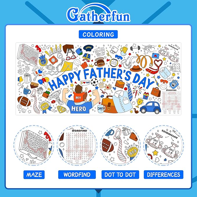 Fathers Day Coloring Poster for Classroom Wall - Versatile 31.5 x 72 Inches Fathers Day Themed Activity Poster/Table Cover, School Parties, Happy Fathers Day Decorations