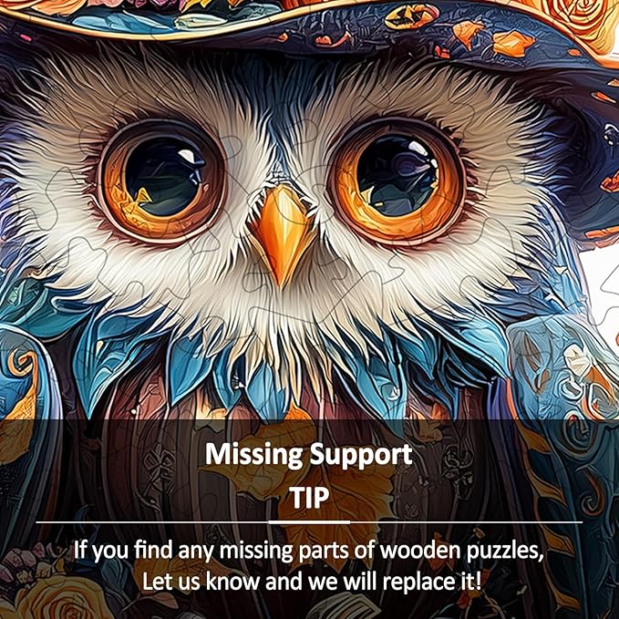 Wooden Puzzles for Adults - 92 Pieces Halloween Owl Wooden Jigsaw Puzzle - Unique Animals Shape Wood Cut Puzzles - Eco-Friendly Home Office Decor (S-8.4 * 7.4in)