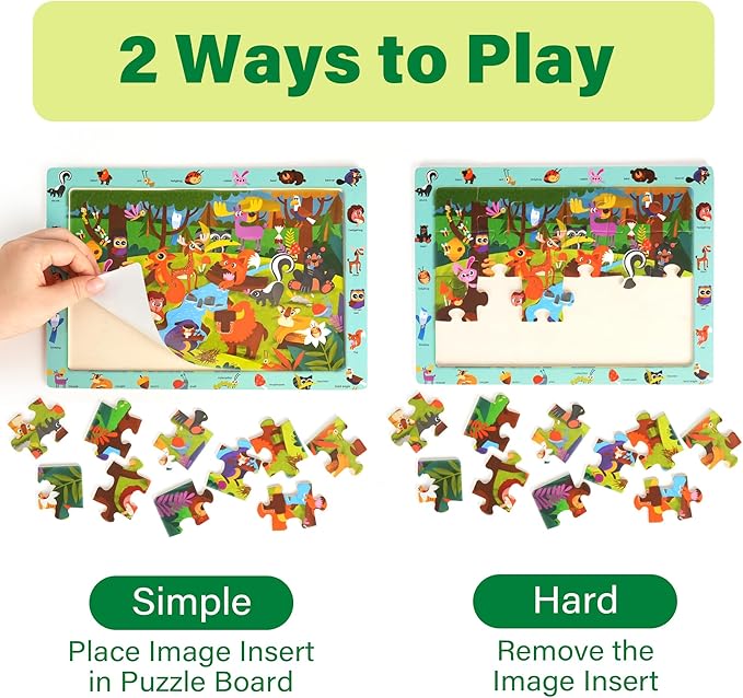 BenBen Large Wooden Puzzles for Kids Ages 4-6, 6 Pack 24 Piece Search and Find Puzzles for Toddlers 3-5, Educational Learning Toys Gifts for 3 4 5 Year Old Boys Girls