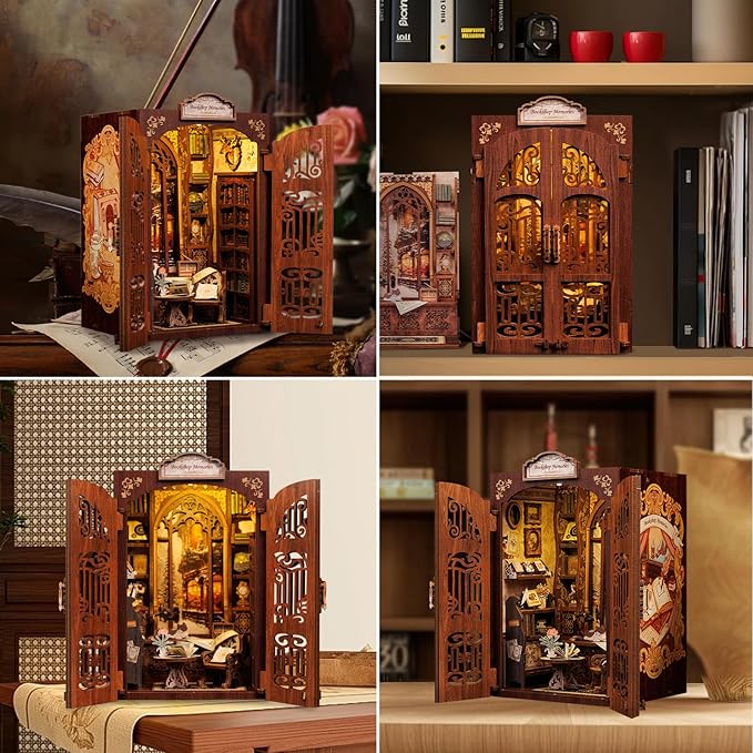 Cutefun Book Nook Kit - DIY Miniature Dollhouse Kit for Bookshelf, Book Nook Kits for Adults & Beginners, Ideal Gift for Book Lovers (Bookshop Memories)