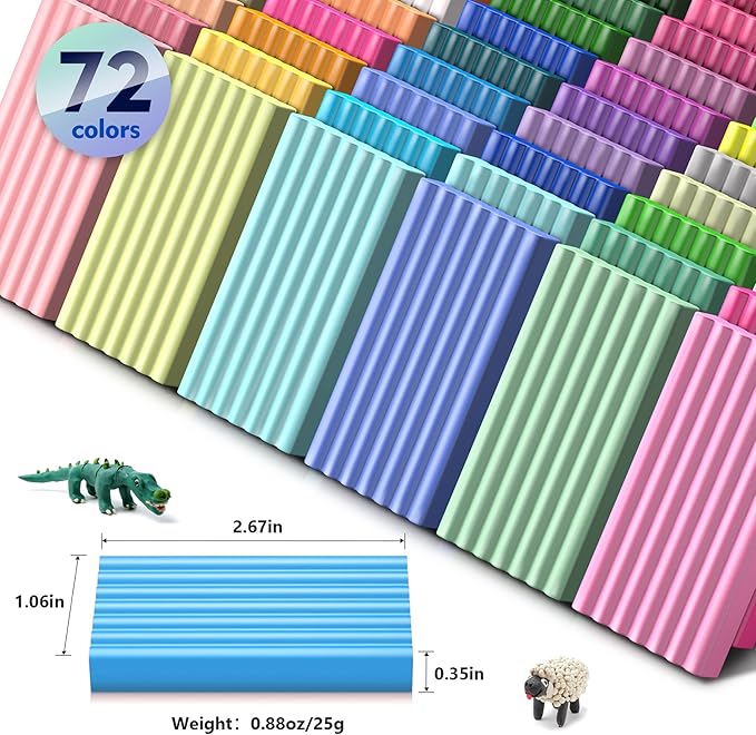 Aestd-ST Polymer Clay 72 Colors, Modeling Clay for Kids, Non-Sticky Easy to Shape Oven Bake with Sculpting Tools, Holiday Gift for Kids and Artists.