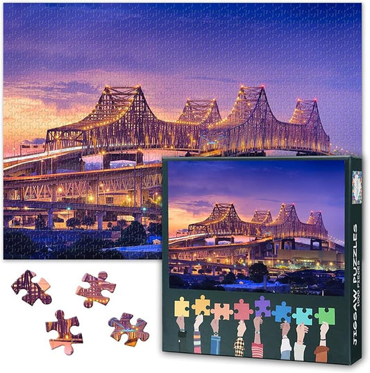 Jigsaw Puzzles New Orleans Skyline at Sunset - 1000 Piece Puzzle for Adults, Louisiana Cityscape Difficult Challenging Puzzles for Adults (27.5"x19.7"), Family Game Night Gift & Home Decor