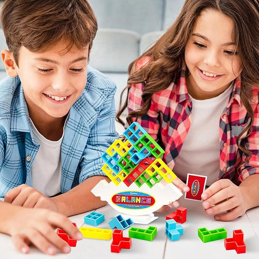 FAVANTIME 32pcs Stacking Game Tetra Balance Tower Stacking Blocks Board Games for 1-4 Players Family Games for Kids, Adults, Party, Travel Team Building Blocks Toys