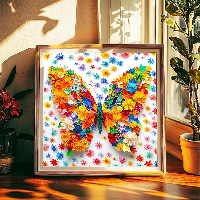Bgraamiens Paper Art Butterfly-1000 Pieces Paper Flower Butterfly Puzzle for Adults, Unique Flowers Art, Wall Decoration for Home and Office