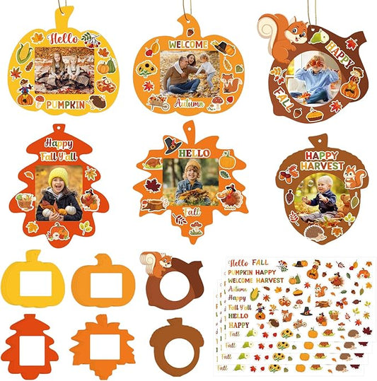 24 PCS Fall Picture Frame Crafts Paper Thanksgiving DIY Photo Frame Crafts Pumpkin Maple Leaf Pine Cone Photo Holder Decor for Thanksgiving Game Activitie (Squirrel)