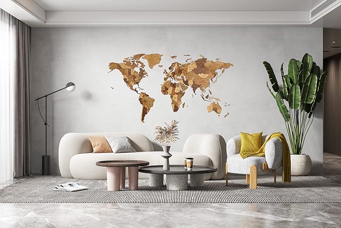 EWA Eco-Wood-Art - Wooden Puzzles for Interior and Design - World map - Souvenir, Gift, Kitchen, Home Decor, Interior (Choco World 114 Pieces)