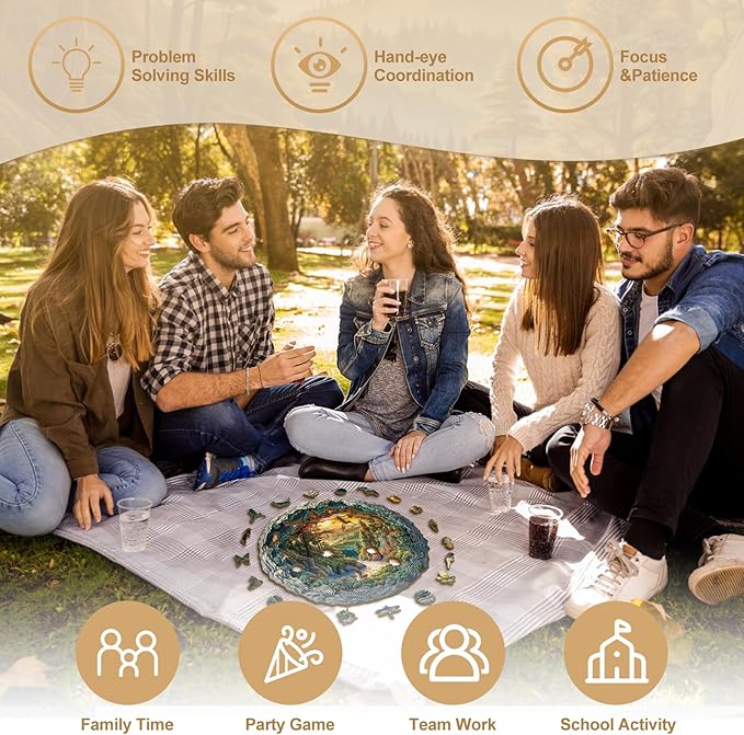 KAAYEE Wooden Puzzles for Adults, 3D Vision Effect Cave Forest Wooden Jigsaw Puzzle Unique Shape Wood Puzzle Adult, Flat Puzzle Birthday Fathers Family Game (S-8.5 * 8.4in-100pcs)