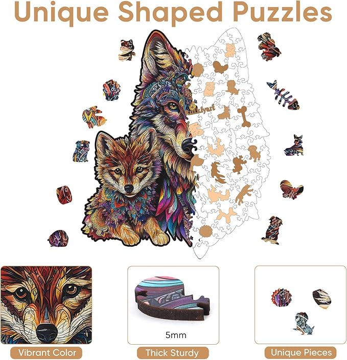 Ruikiyart Wooden Puzzles for Adults, 5MM 500 Pieces Wolf Heads Wooden Jigsaw Puzzles, Animal Unique Shaped Puzzle Gifts for Adults and Kids on Thanksgiving, Family Puzzle Games (15.4"*18.6")