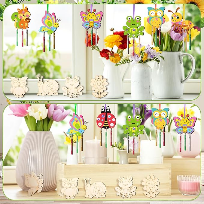 2025 VBS Wind Chime Making Kit for Kids Make Your Insect Own Wind Chime Wooden Ornaments for Girls and Boys DIY Insect Crafts Activity Birthday Spring Party Decoration