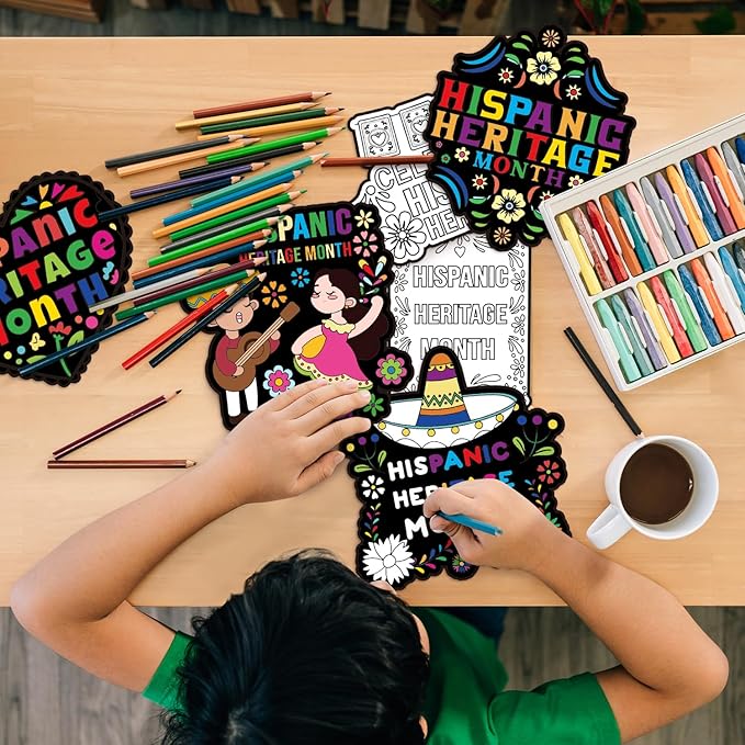 Dvbonike 24Pcs Hispanic Heritage Month Crafts for Kids - Color Your Own Spanish Craft Kit Latino American National Decor Coloring Card DIY Drawing Party Gifts Home Classroom Art Activity Supplies