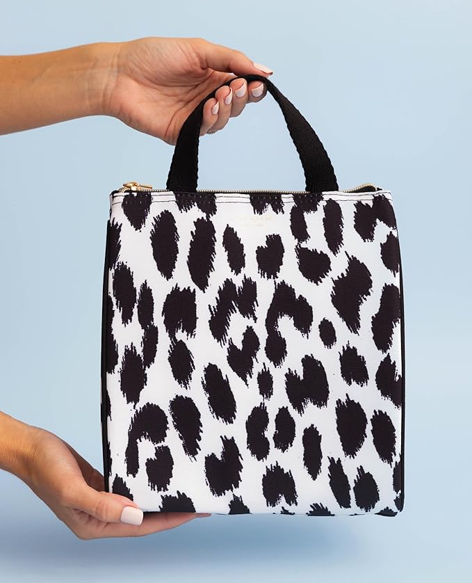 Kate Spade New York Cute Lunch Bag for Women, Large Capacity Lunch Tote, Adult Lunch Box with Silver Thermal Insulated Interior Lining and Storage Pocket (Modern Leopard)