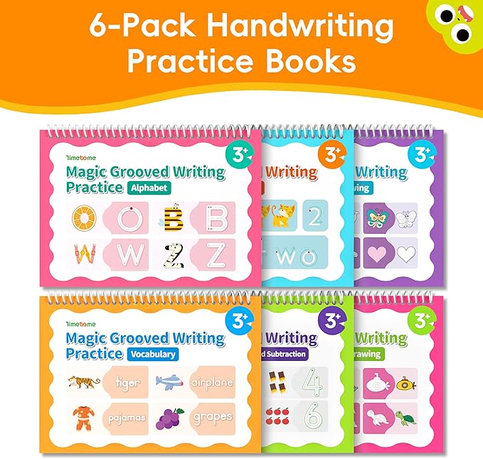 Large Magic Grooved Writing Practice, Grooved Handwriting Practice for Kids,Reusable Writing Practice for Kids Age 3-5 5-7 6-8 for Preschool (6books