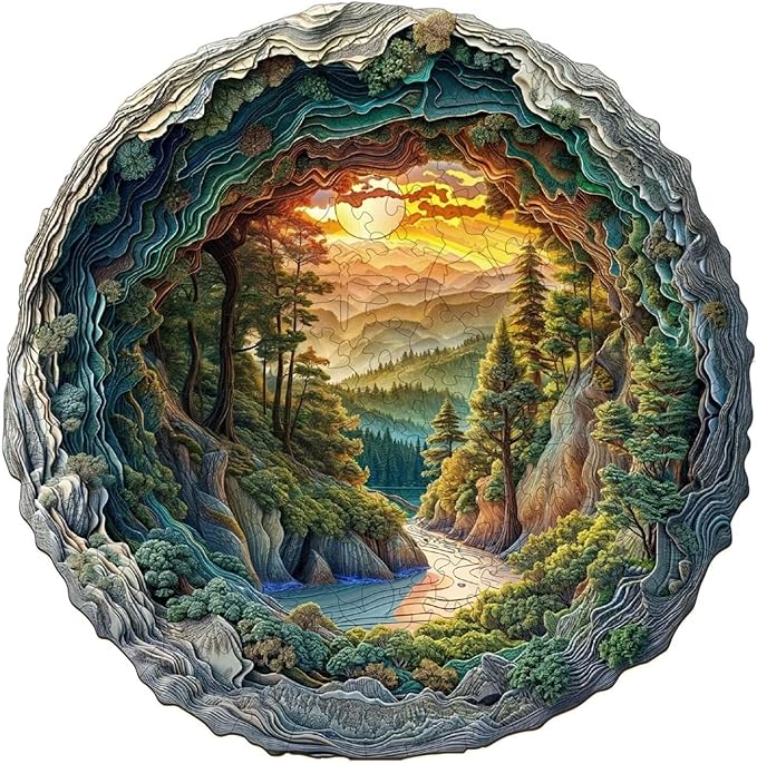 Wooden Puzzles, 3D Cave Forest Puzzle 100 Pieces, Unique Animal Shaped Wood Challenging Jigsaw Puzzles Gifts for Adults, 8.5x8.5in